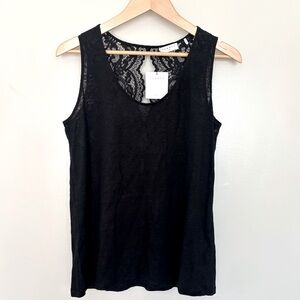 NWT Sandro Paris Black‎ Lace Tank Top Tango Noir Size Large